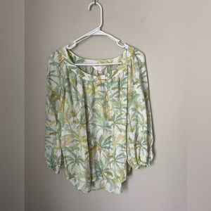 LC Lauren Conrad Summer Palm Tree Print Long Sleeve Blouse Size Medium